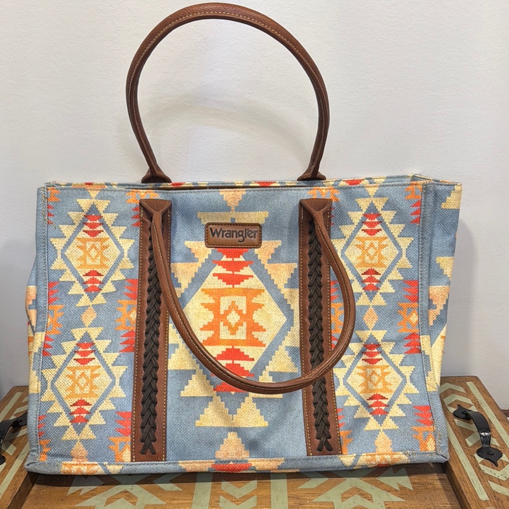Wrangler Blue and Orange Geometric Tote Bag